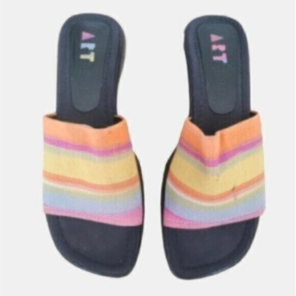 ART 80s Vintage Multi-Color Rainbow Sandals - Picture 1 of 11